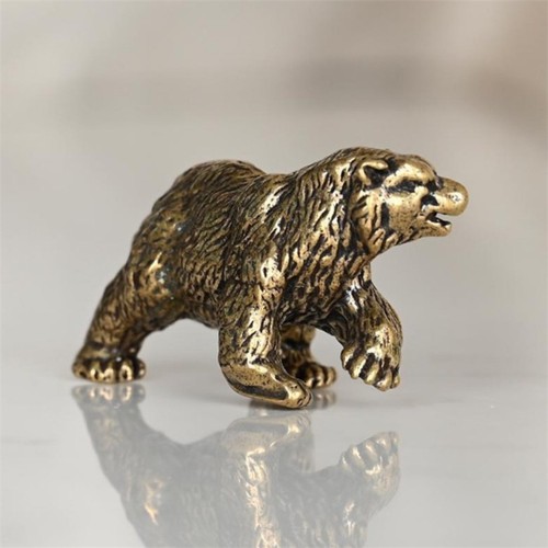 Brass cute small bear statue - small,