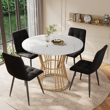 Dining Table round White Marble Effect Table with Gold Metal Legs Kitchen Table