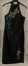 Vintage Karen Millen Oriental Mandarin Style Black Halter Neck Dress Size UK10