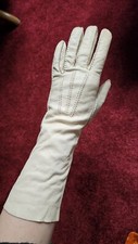 True Vintage Ivory Ecru long opera Real leather gloves Small