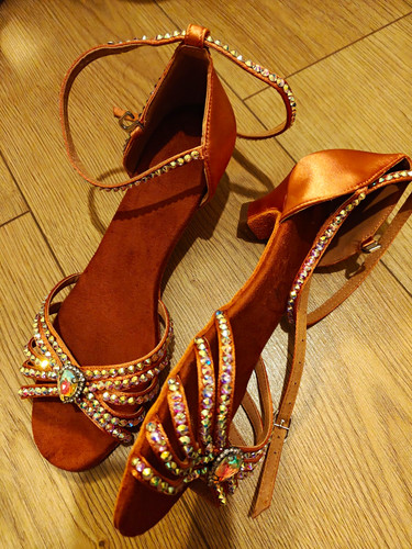 Brown satin rhinestone latin - satin,