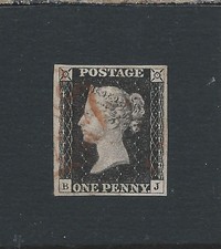GB-QV 1840 1d BLACK BJ PLATE 4 USED WITH RED MX SG AS23 CAT £425