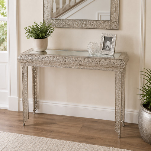 Silver console table mirrored - silver,