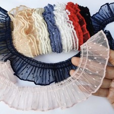 Spotty Ruffled Fabric Trim Pleated Tulle Swiss Dot Sewing Lace Ribbon Trimmings