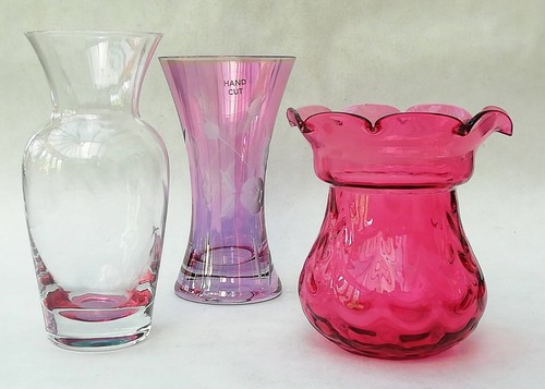 Vintage pink glass vases set - vintage,