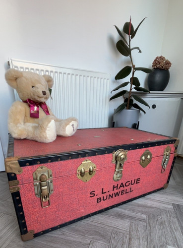 Vintage metal bound steamer - metal,
