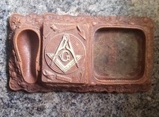 Masonic smoking pipe ashtray holder cigarette pack holder oak leaf acorn Syroco