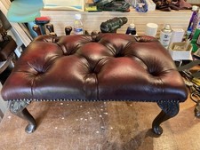 Red Oxblood Antique Leather Chesterfield Footstool Resin Queen Anne Legs Pouffe