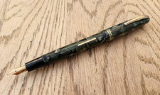 BURNHAM No.55 GREEN MARBLE LEVER FILL FOUNTAIN PEN WITH 14CT GOLD NIB c.1950s