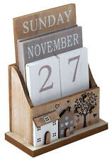 Wooden Perpetual Calendar Desktop Eternal Calendar Blocks - House Tree Design