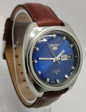 Vtg 1970 Seiko 5 Automatic 6119-8273 Stunning Blue Face 39mm Steel Gents Watch