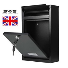 Large Black Lockable Post Box Outdoor Wall Mounted Letterbox with Keys UK Seller
