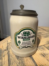 Vintage WIENINGER Bier Germany Lidded Beer Stein~ Pewter(?) Lid 6" Tall 4" dia