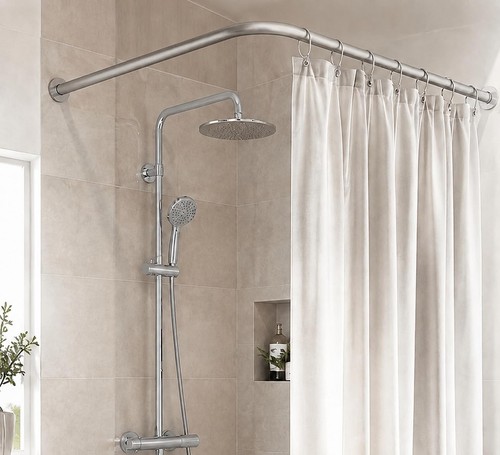 Chrome shower curtain rail - curtain,