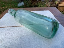 Antique Soda Ballast Bottle Torpedo Round Bottom Clear Blue Green Nice Bubble