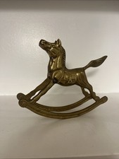 Antique Rocking Horse Antique Gold Vintage Solid Brass Patina Winter Christmas