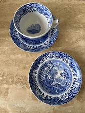 Vintage Copeland Spode large big breakfast cup mug and 2 saucers Blue Italian