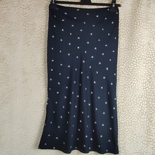 Joseph Women Size UK 8 Frances Scribble Spot Navy Midi Skirt Side Slit 100% Silk