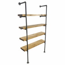 Shelving Display Unit Bookcase Solid Wood Shelves Industrial Metal Floor Mounted