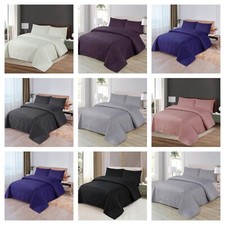 3 Piece Quilted Bedspread Embossed Bedding Set Single Double King Size Bed Throw