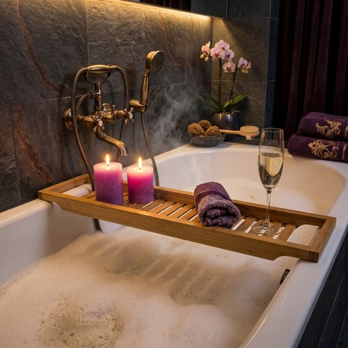 Luxury bamboo bath caddy tray - luxury,