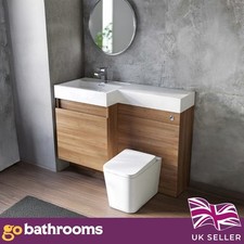 Oak Effect Toilet and Sink Vanity Unit 1200mm Left Hand Bathroom WC Sink Unit