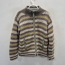 Pachamama Chunky Knit Wool Handmade Fair Isle Cardigan Jacket Coat Size Small