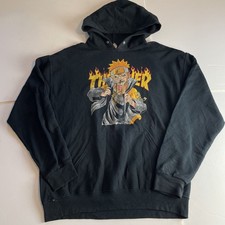 Thrasher Naruto Y2K Mens Black Print Jerzees Hoodies Size Large