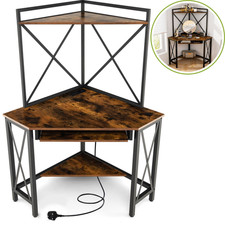 Computer Desk Wooden Corner Writing Table Home Office Space-Saving with Shelves