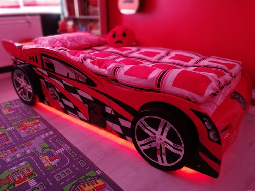 Red glossy wood car bed - red, frame