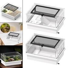 Turtle Tank Feeding Box, Sturdy Transparent Terrapin Case with Drainage Hole,