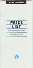 VW Original UK Price List 1988 Models Polo Golf Jetta Scirocco Passat