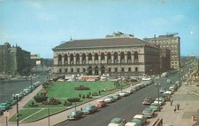 Boston Massachusetts, Public Library Copley Square Old Cars Buses, VTG Postcard