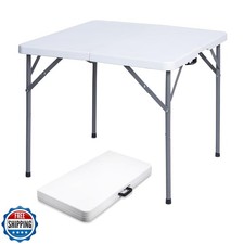 Lakhow 34" Square Folding Table with Resin Top, Plastic Folding Card Table wi