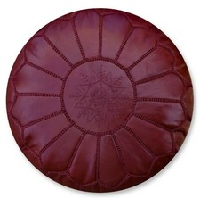 Moroccan Leather Pouf Full Bordeaux - Delivered Stuffed, Ottoman, Footstool