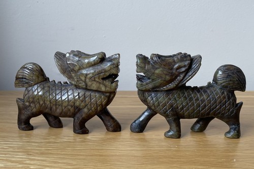 Pair vintage carved - of, stone