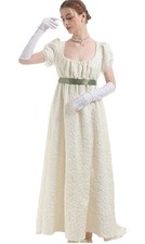 CR ROLECOS Regency Dress Empire Waist Victorian Tea Party Dress Beige L