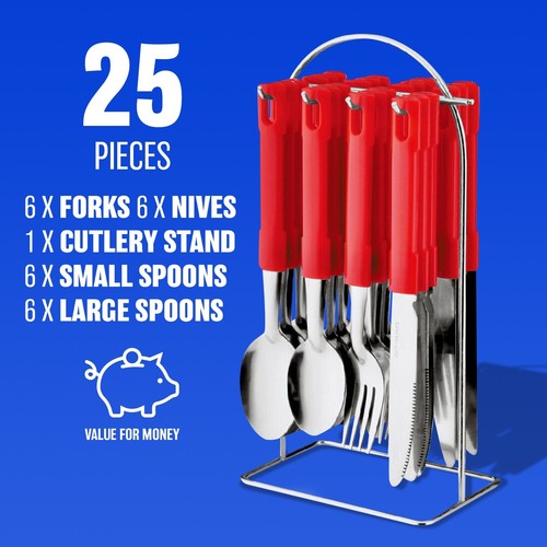 24pc red cutlery set stainless - 24pc,