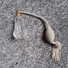 Vintage Lead Cut Glass Perfume Atomiser Gold Colour Top on Lid and Puff.er