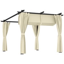 Outsunny 3 x 3(m) Metal Pergola with Retractable Roof and Sidewalls, Beige