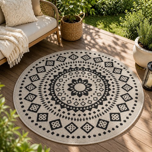Round boho flatweave rug 100cm - round,