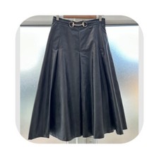 Dream Sister Jane Black Faux Leather Skirt Size M –  Full Midi Horsebit Detail