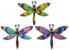 3 x Colourful Dragonfly Metal Garden Wall Hanging Fence Ornament Decoration 19cm