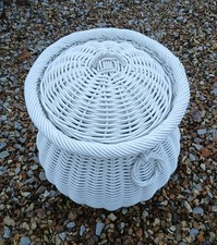 Large White Round Quality Wicker Ali Ba Ba Style laundry Basket With Lid