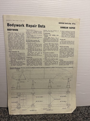Bodywork repair data sheet - repair,