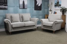 PARKER KNOLL BURGHLEY  2-SEATER SOFA & CHAIR IN EQUINOX LIGHT BLUE FABRIC