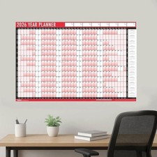 2026 Year Wall Planner - Calendar 2025 - Laminated unmounted Wall Planner With S