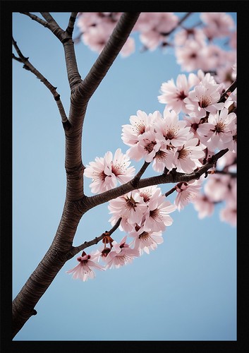 Moody cherry blossom - moody, framed