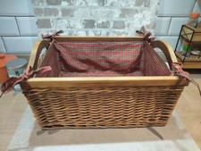 Vintage Wicker Basket With Handles & Liner. 48 cm x 36 cm x 26 cm.