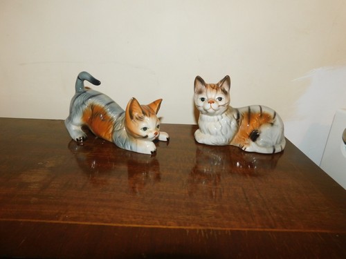 Pair adorable glazed cat - pair,
